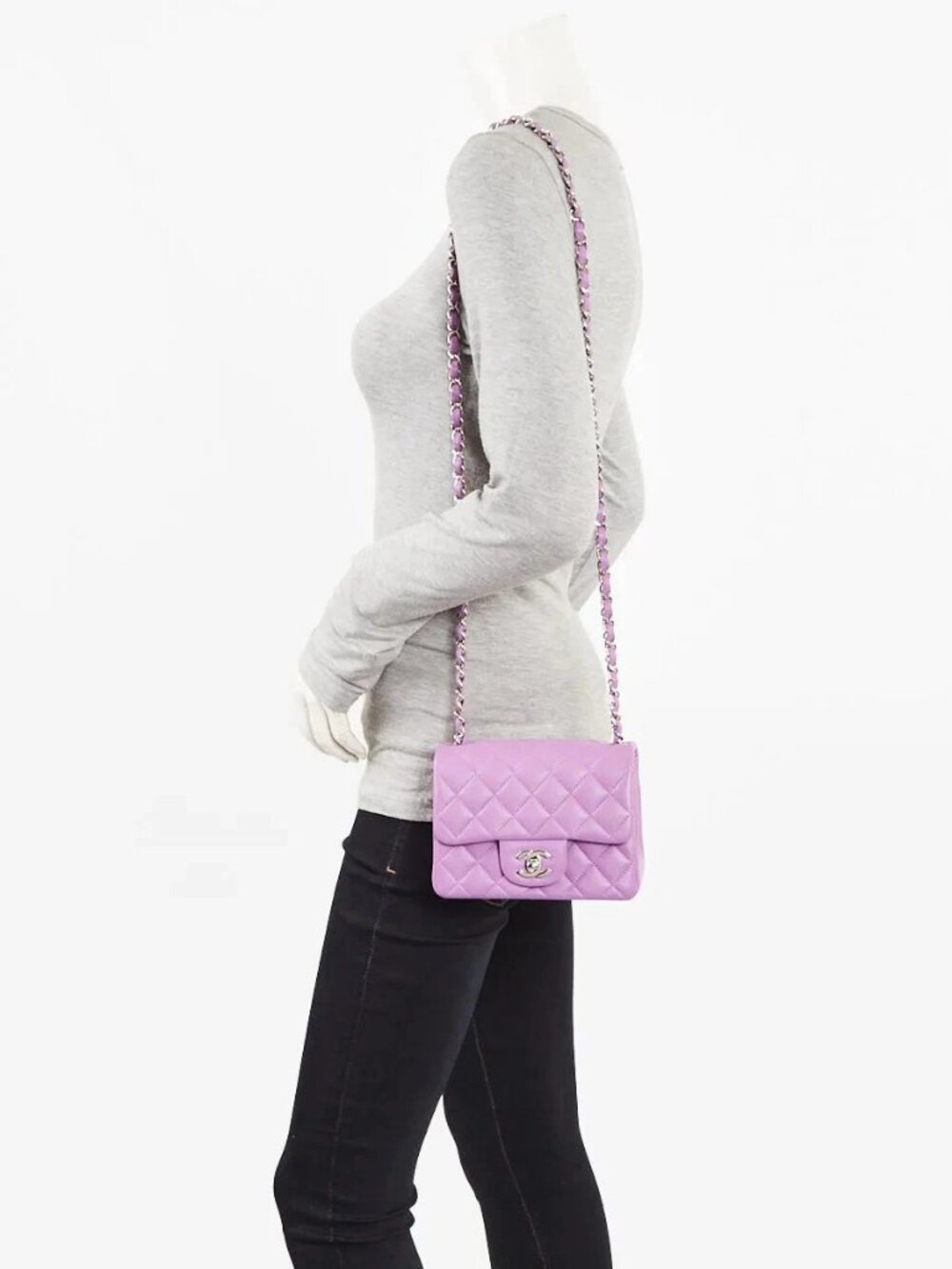 Chanel Purple Quilted Lambskin Leather Classic Square Mini Flap Bag - Picture 2 of 10